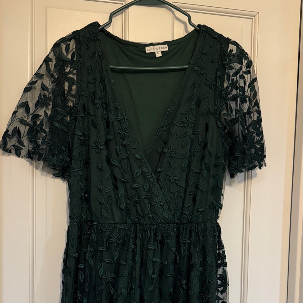 Needle & Thread Forest Green Floral Embroidered Wrap Dress